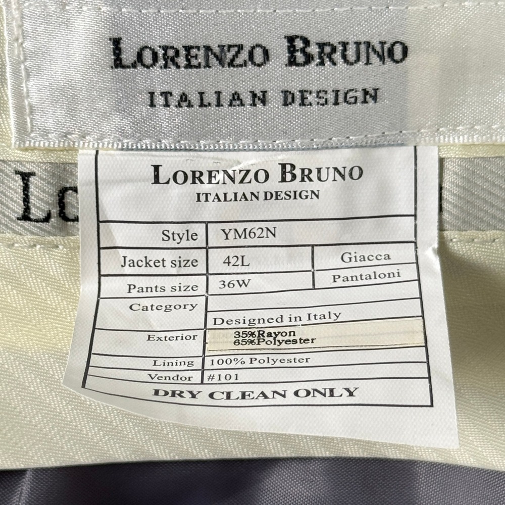 Lorenzo Bruno Mens Grey Tuxedo Suit 2pc Peak Lapel YM62N 42L 36W New - Picture 16 of 16